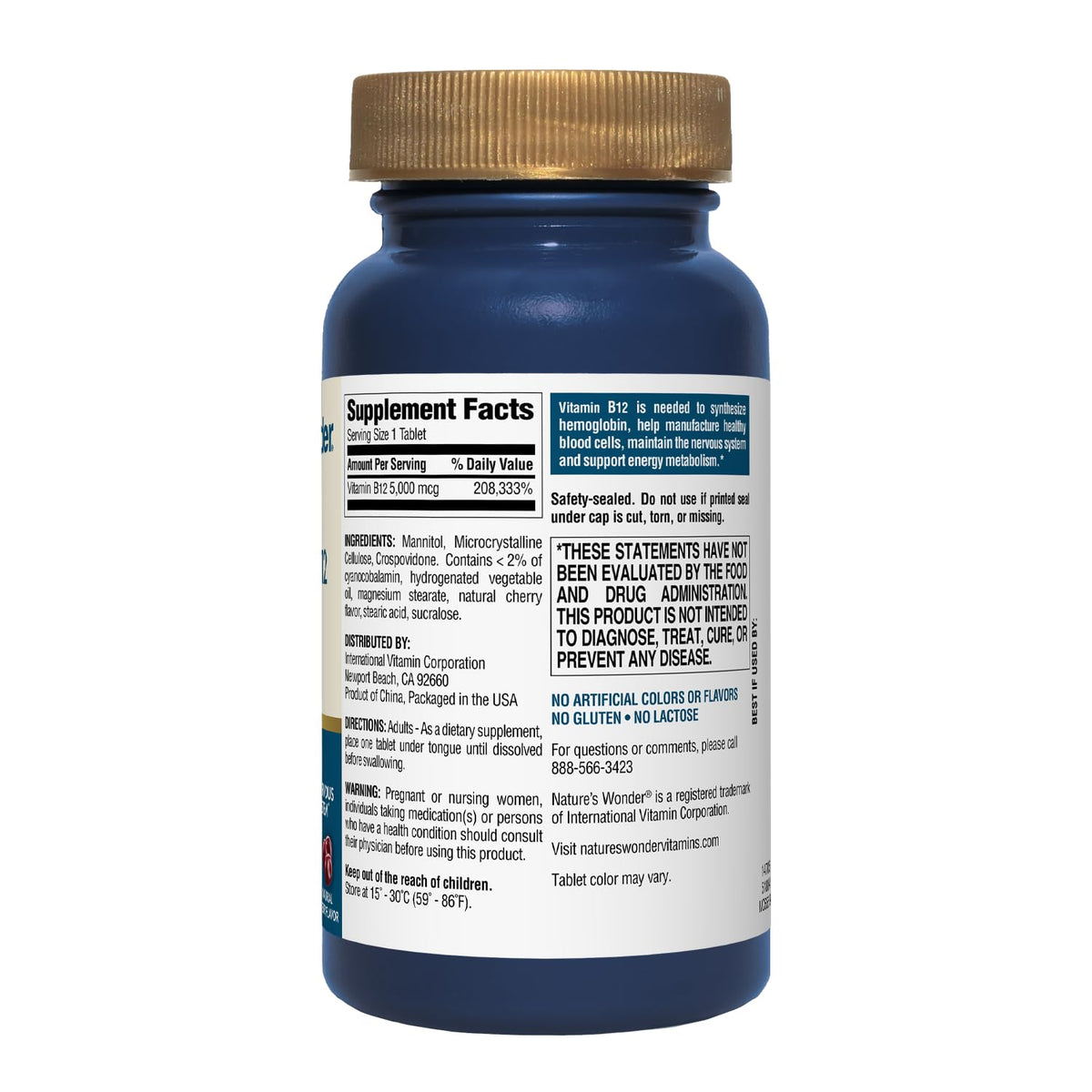 Nature's Wonder Complément B12 5000 mcg, tablette en gros plan