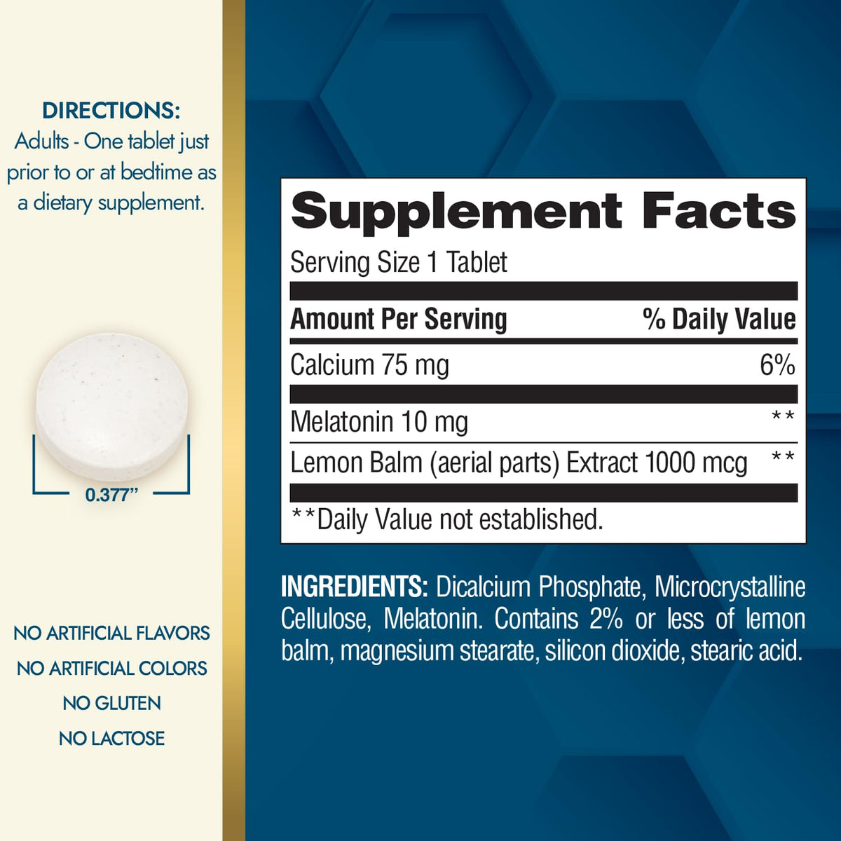 Nature's Wonder comprimés de melatonine 10mg 100 unités arrière