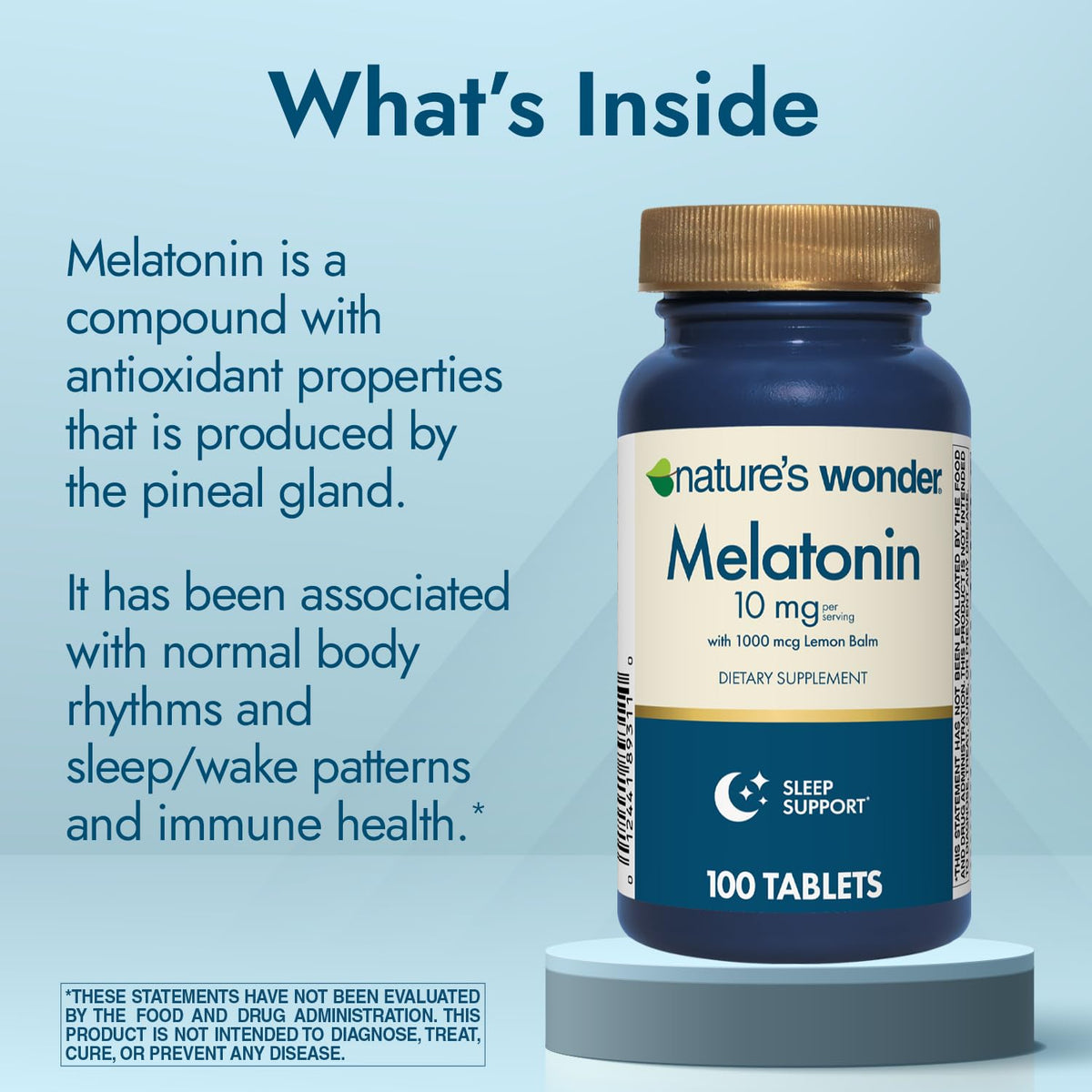 Nature's Wonder comprimés de melatonine 10mg 100 unités vue de côté