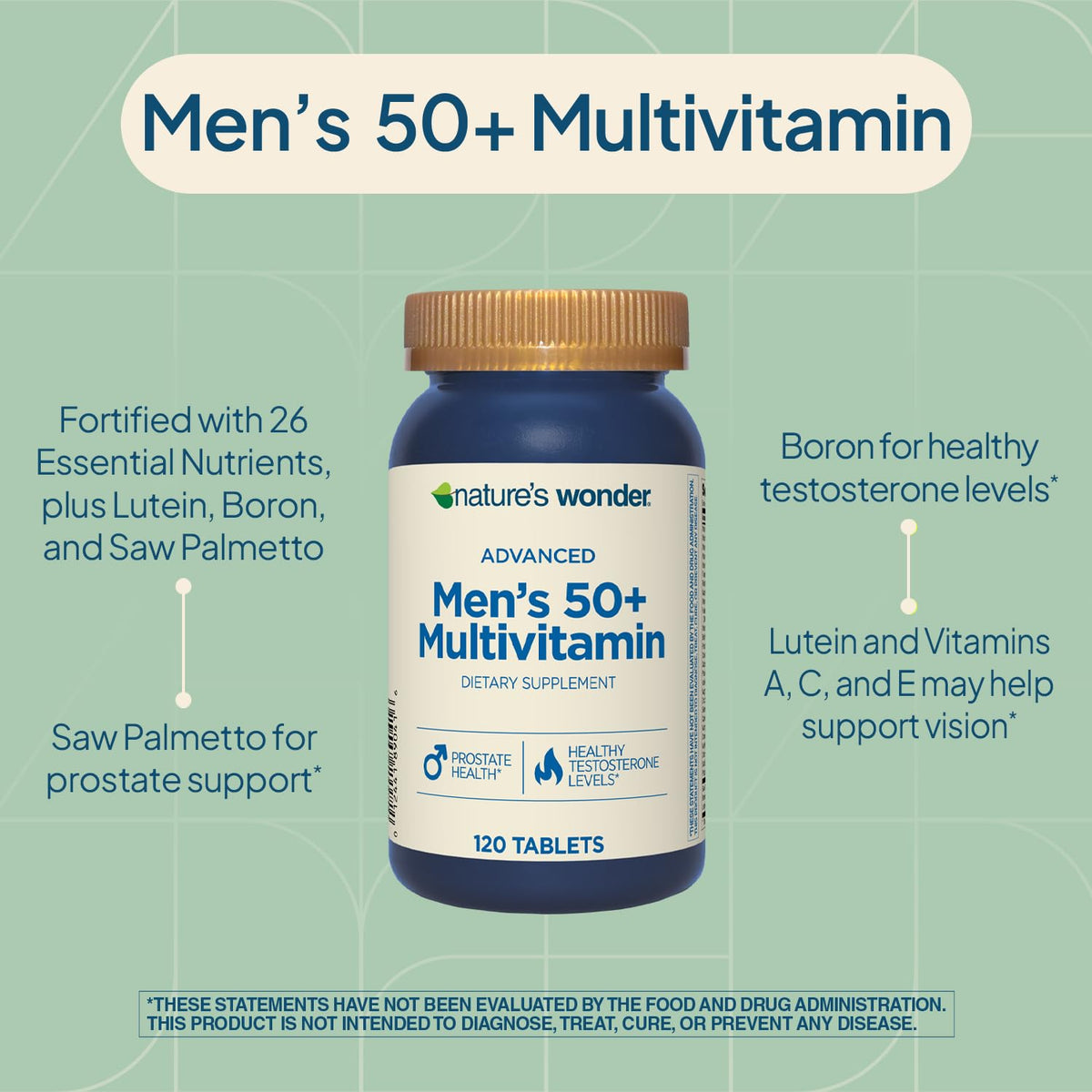 Nature's Wonder Multivitamines 50+ Hommes - vue de côté du flacon