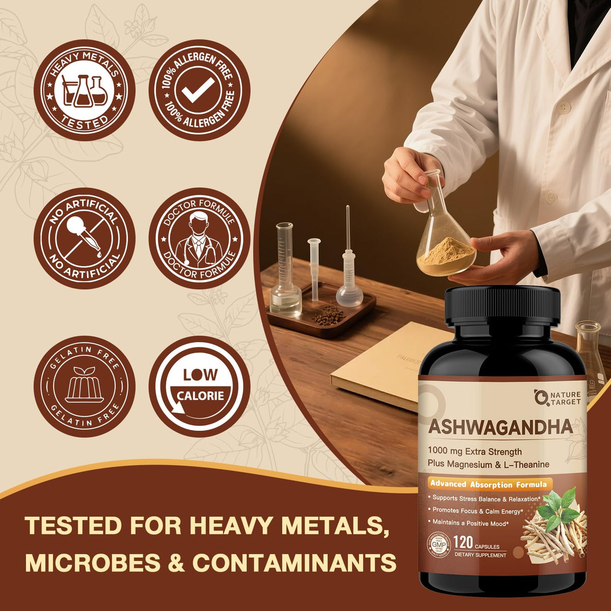 NATURE TARGET Ashwagandha 1000mg capsules en main