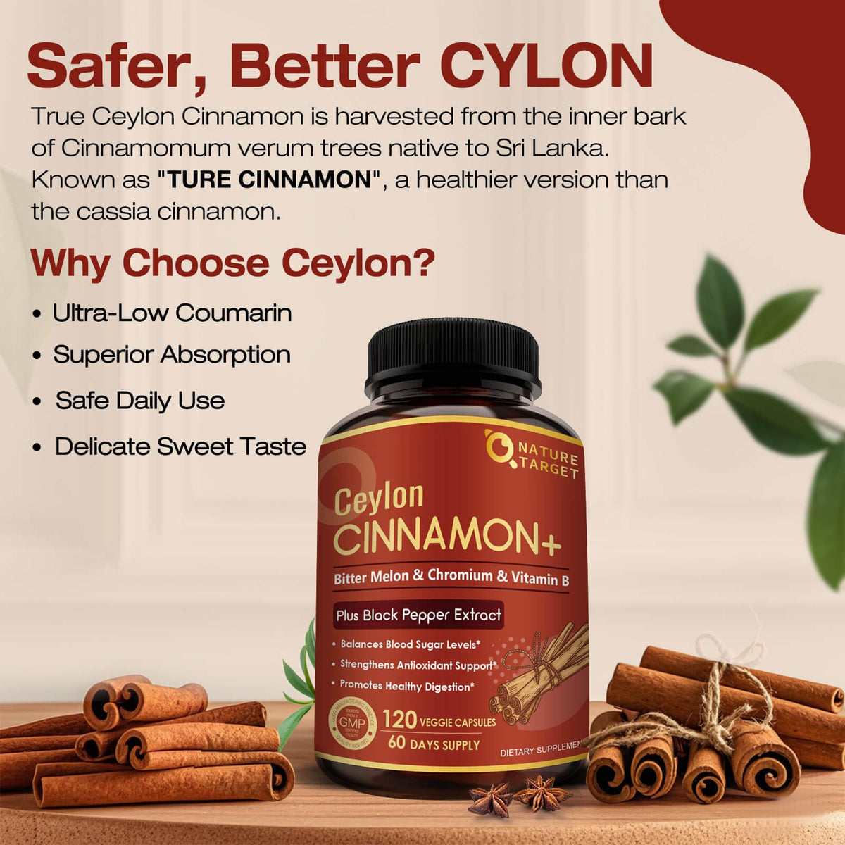 NATURE TARGET Cannelle de Ceylan flacon sur fond neutre