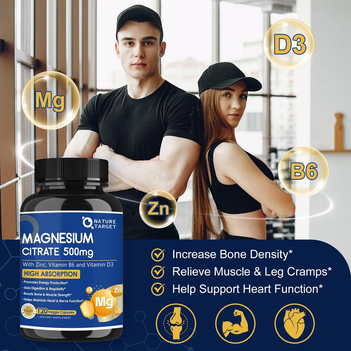 NATURE TARGET Citrate de Magnésium 500mg 120 VegCaps sur une table