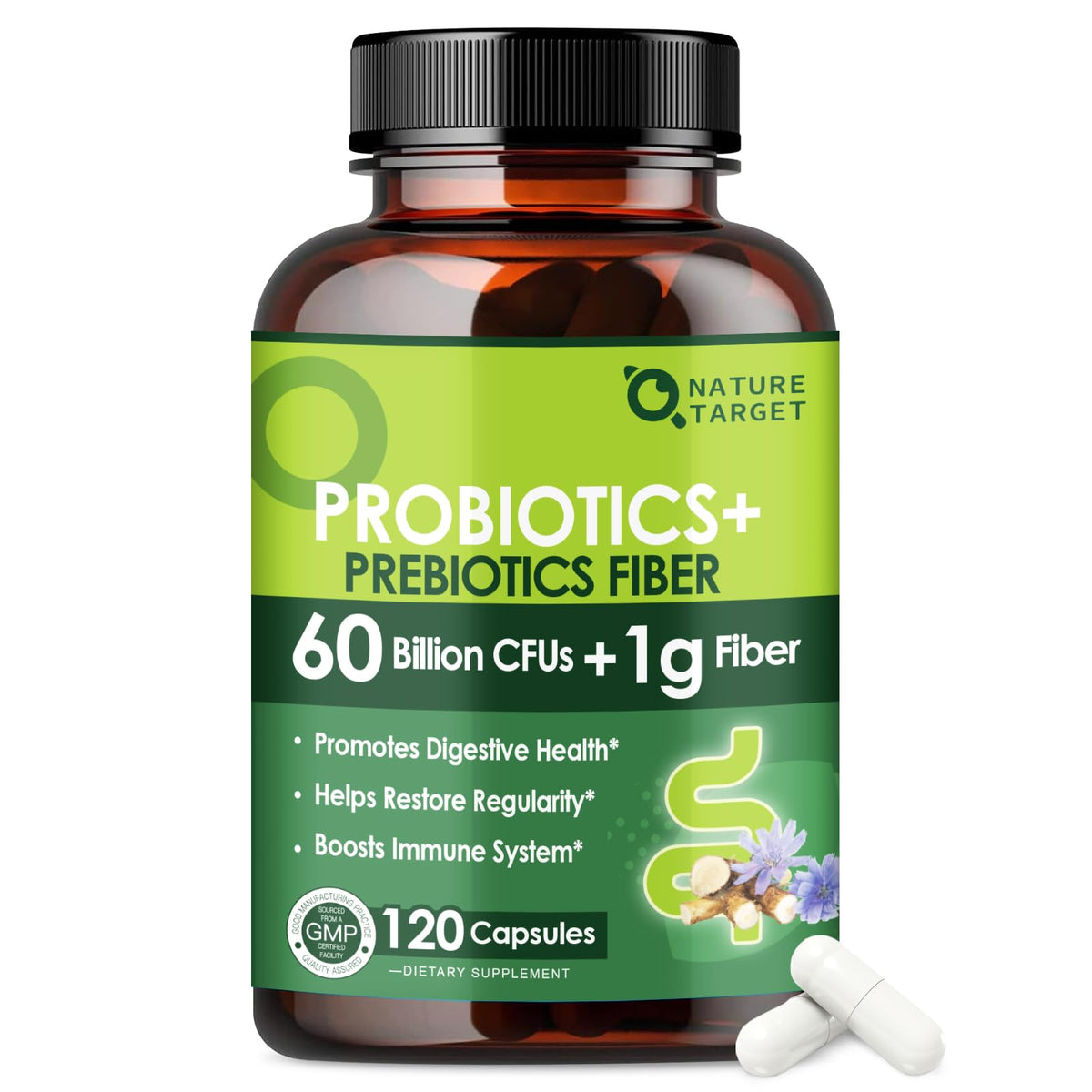 NATURE TARGET Complément Alimentaire Prébiotique 120 Capsules Végétales vue de face