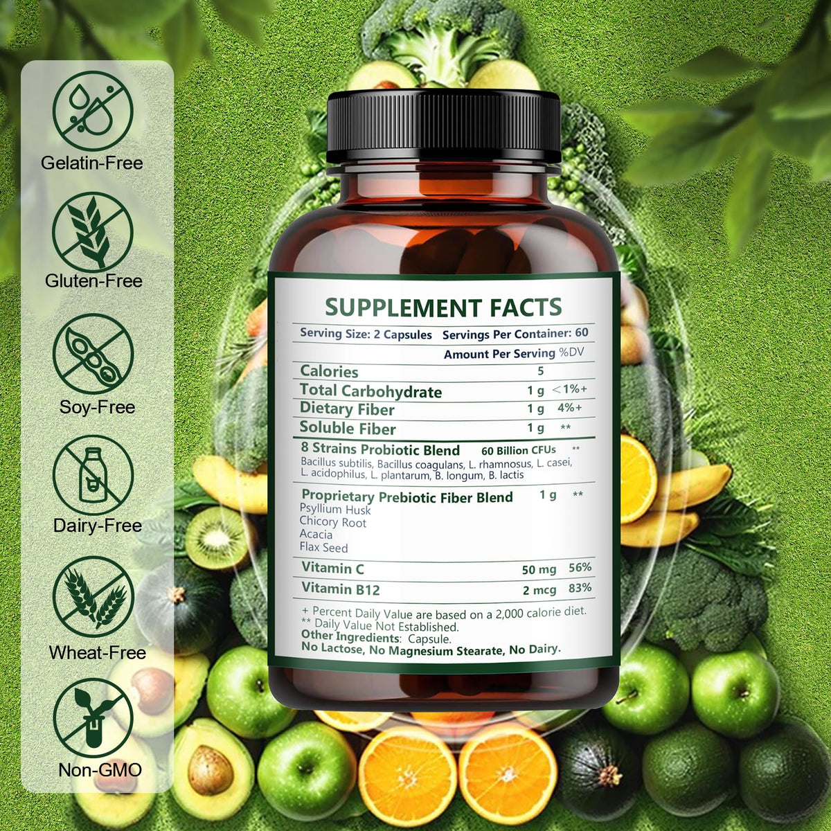 NATURE TARGET Complément Alimentaire Prébiotique 120 Capsules Végétales avec étiquette