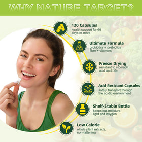 NATURE TARGET Complément Alimentaire Prébiotique 120 Capsules Végétales en main