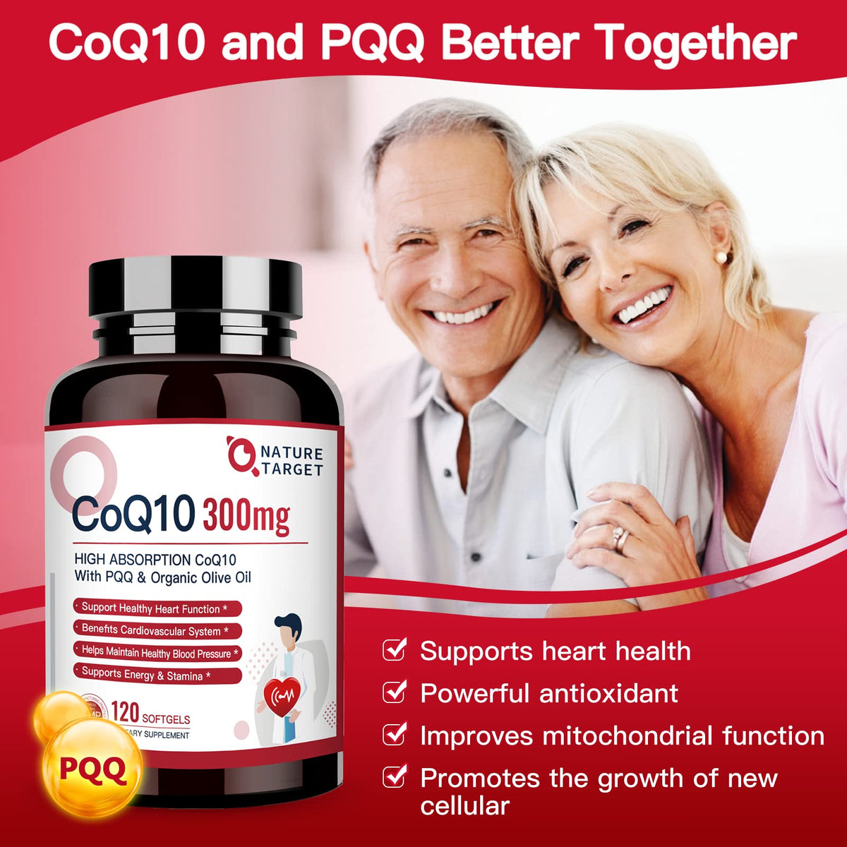 NATURE TARGET CoQ10 300mg capsules sur une table