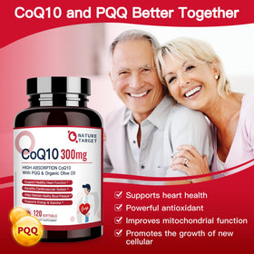 NATURE TARGET CoQ10 300mg capsules sur une table