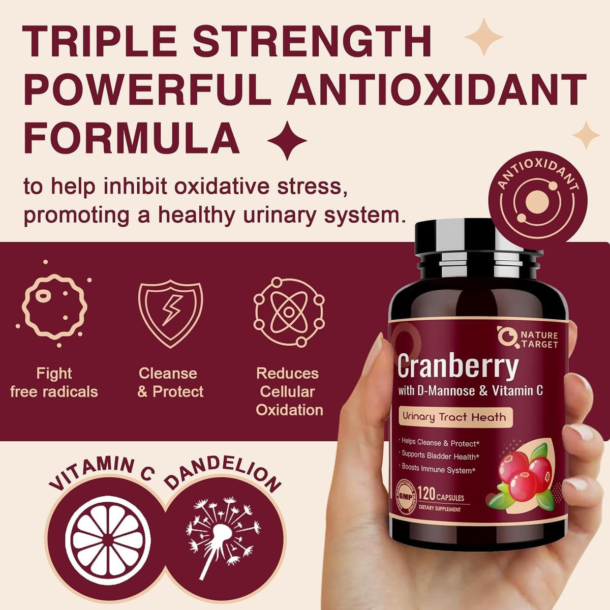 NATURE TARGET Cranberry capsules sur fond blanc