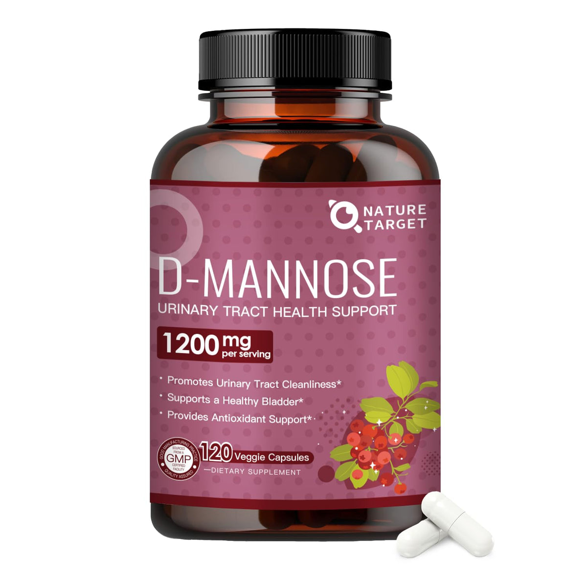 NATURE TARGET D-Mannose 1200mg capsules packaging front view