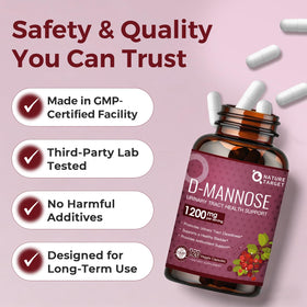 NATURE TARGET D-Mannose capsules on a kitchen counter