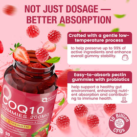 NATURE TARGET Gummies CoQ10 200mg, présentation avec fruits frais