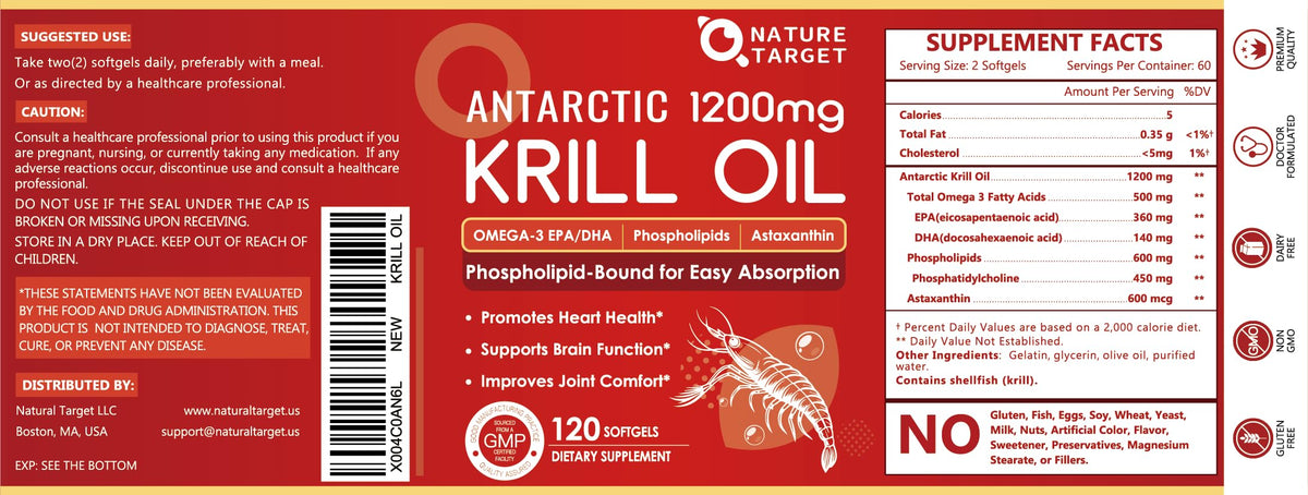 NATURE TARGET Huile de Krill 1200mg gélules molles sur fond blanc
