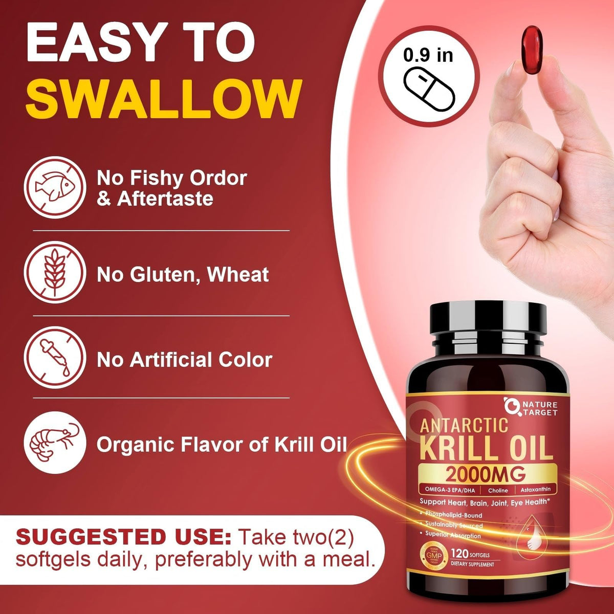 Nature Target Huile de Krill 2000 mg gélules sur fond blanc