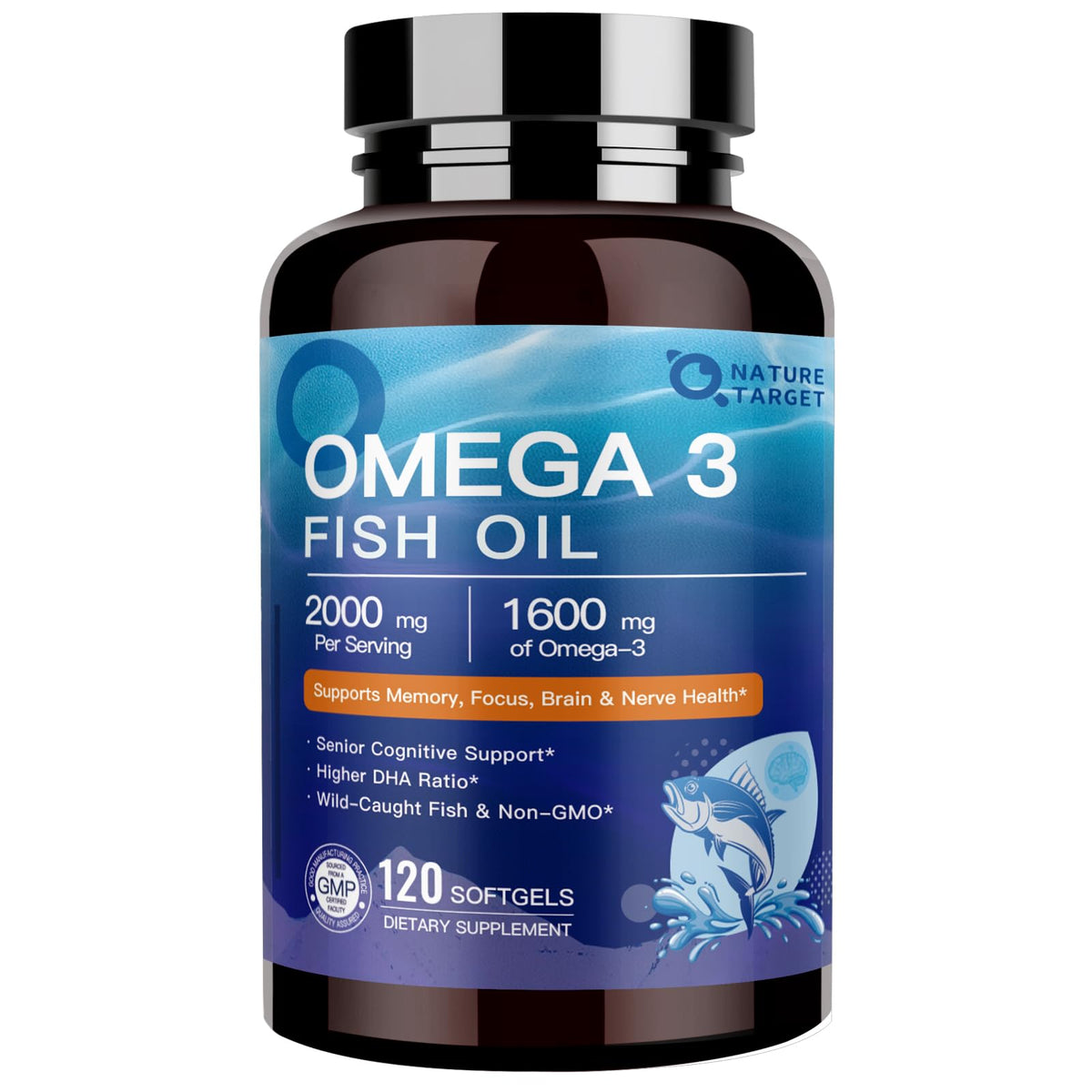 NATURE TARGET Huile de Poisson Omega 3 2000mg 120 gélules vue de face