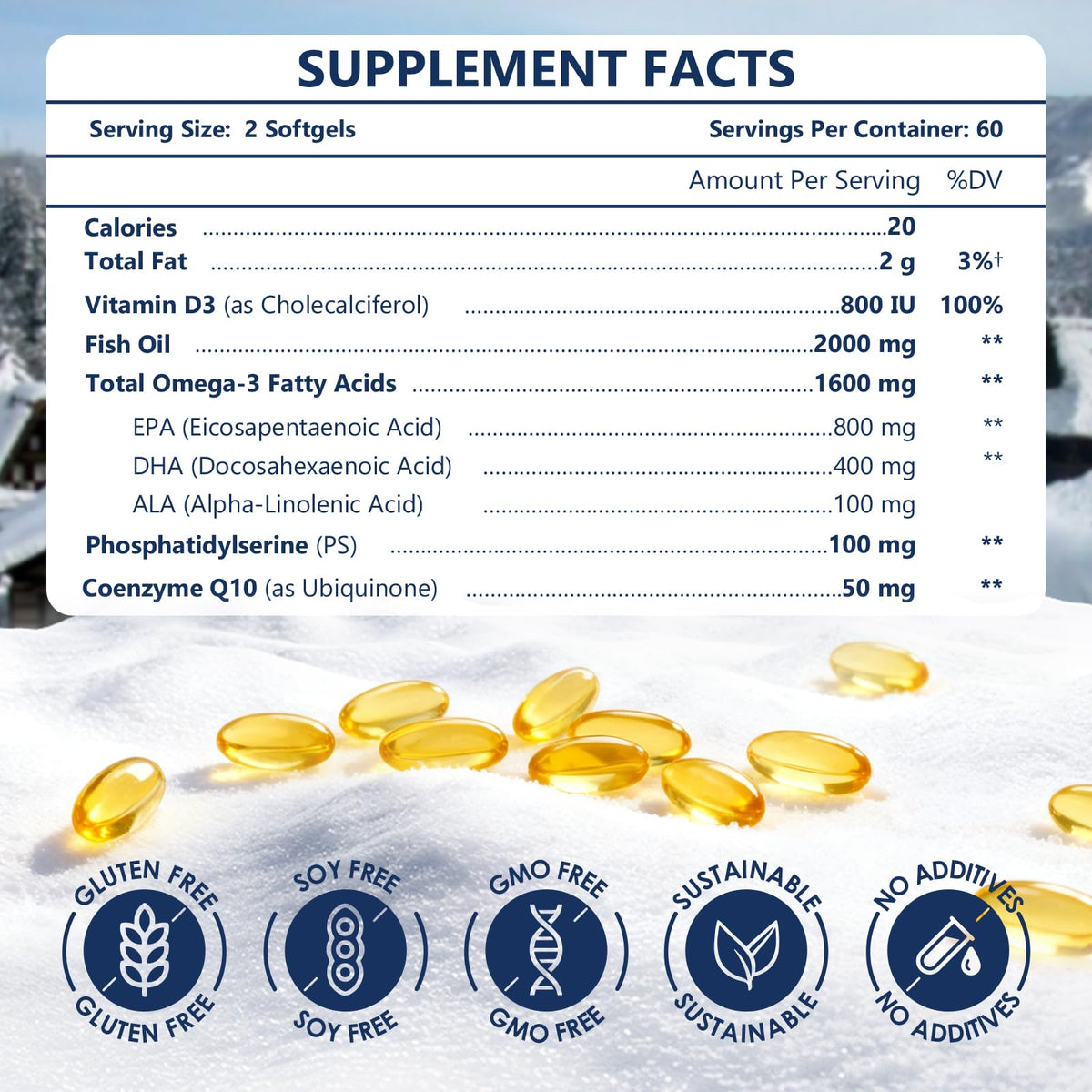 NATURE TARGET Huile de Poisson Omega 3 2000mg avec étiquette détaillée