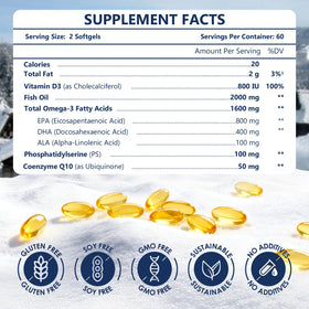 NATURE TARGET Huile de Poisson Omega 3 2000mg avec étiquette détaillée