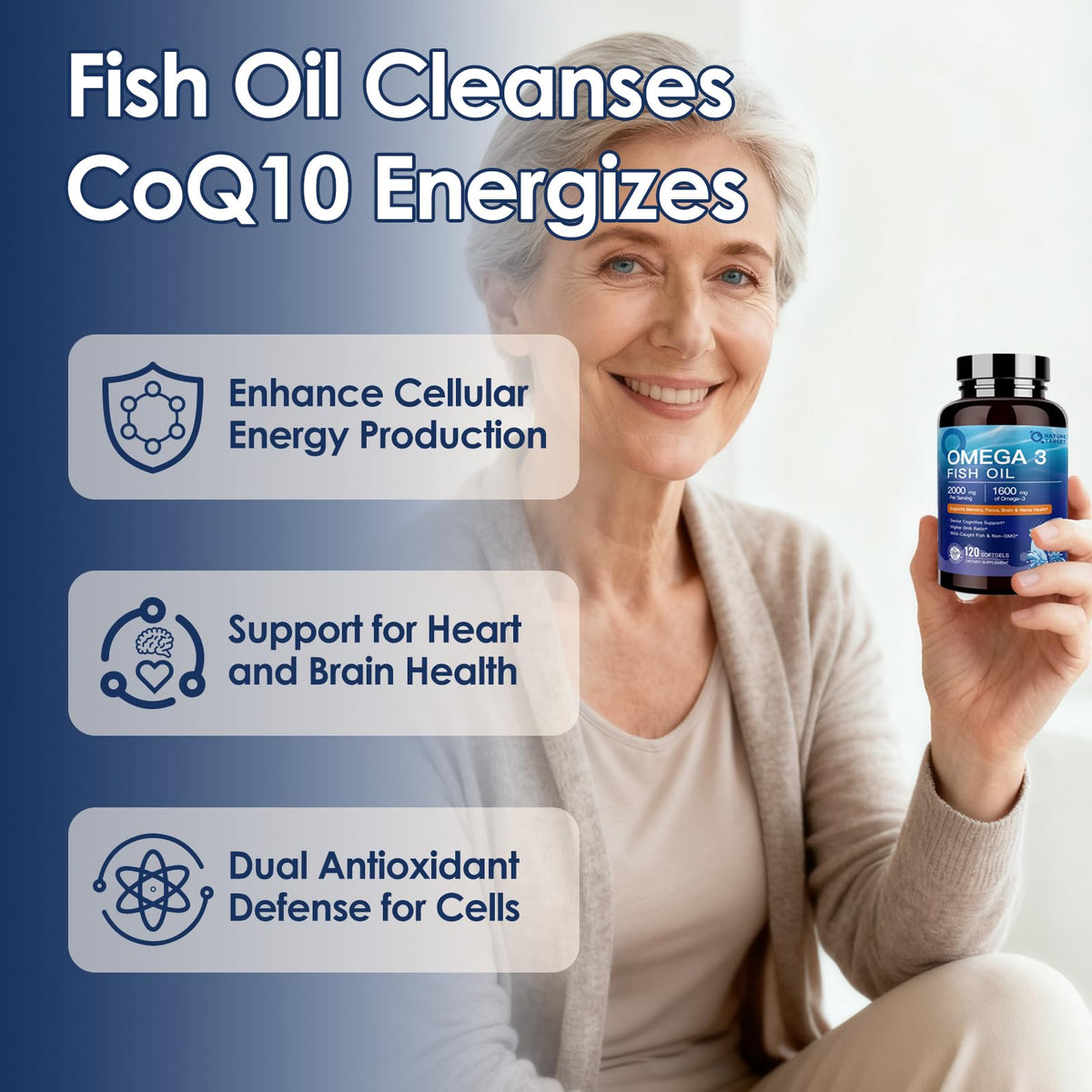 NATURE TARGET Huile de Poisson Omega 3 2000mg gélules dans leur emballage