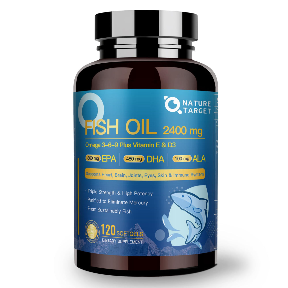 NATURE TARGET Huile de Poisson Triple Omega 3 6 9 2400mg gélules vue de face