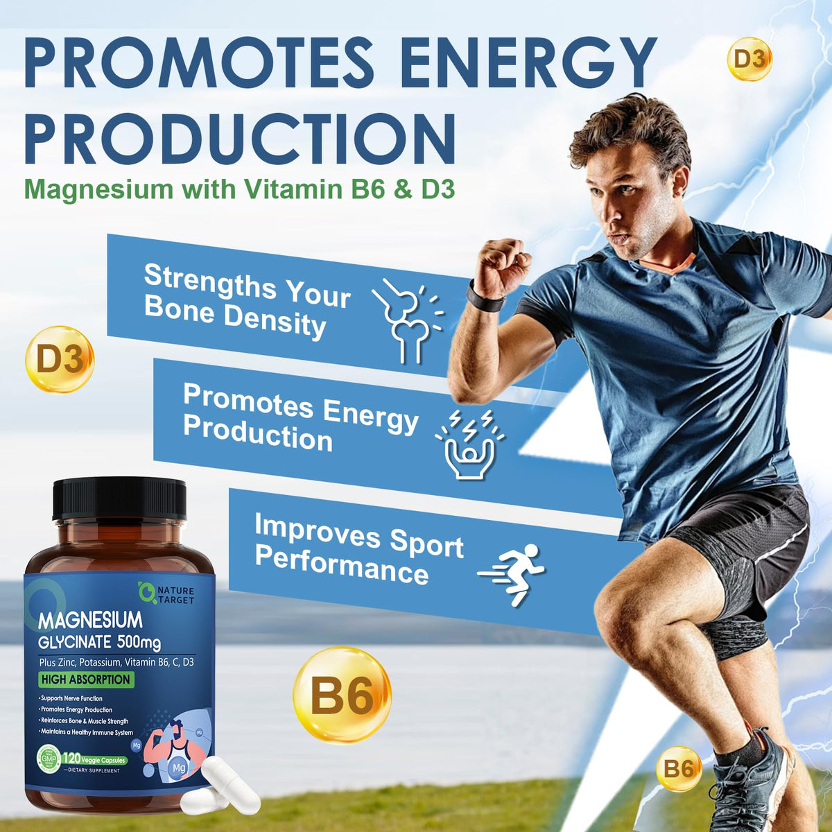 NATURE TARGET Magnésium Glycinate 500 mg capsules ouvertes
