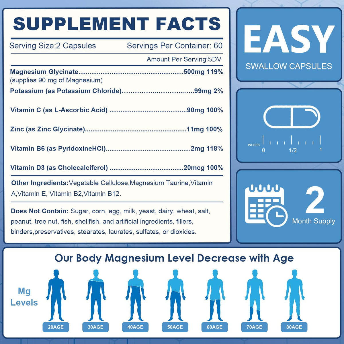 NATURE TARGET Magnésium Glycinate 500 mg capsules sur une table