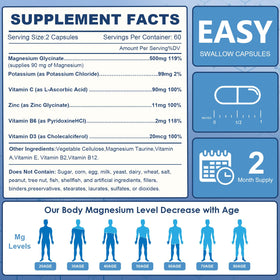 NATURE TARGET Magnésium Glycinate 500 mg capsules sur une table