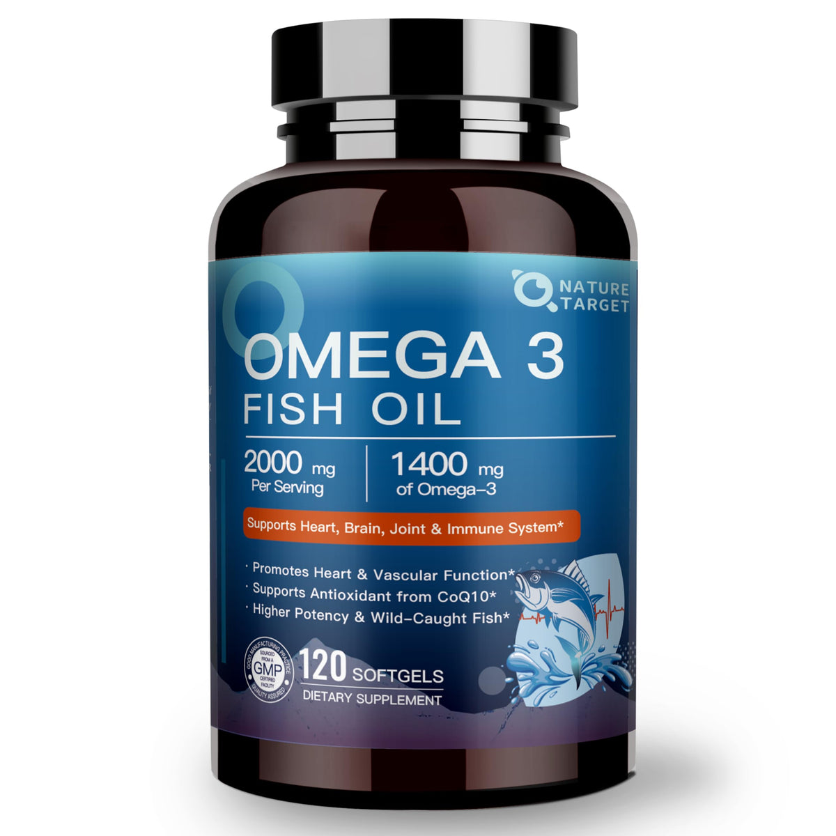 NATURE TARGET Omega 3 Huile de Poisson 2000mg 120 Gélules vue de face