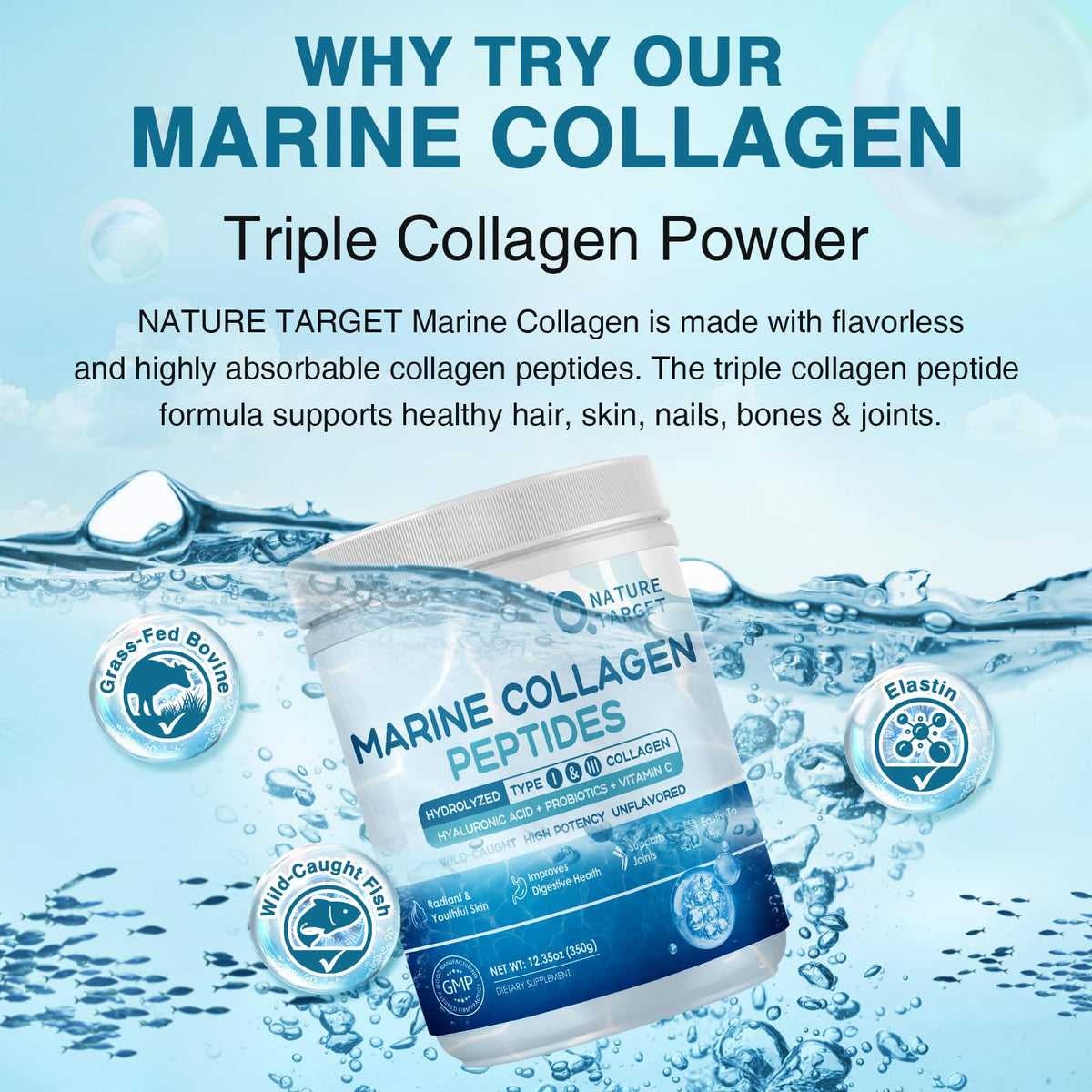 NATURE TARGET Poudre de Collagène Marin 430g vue arrière