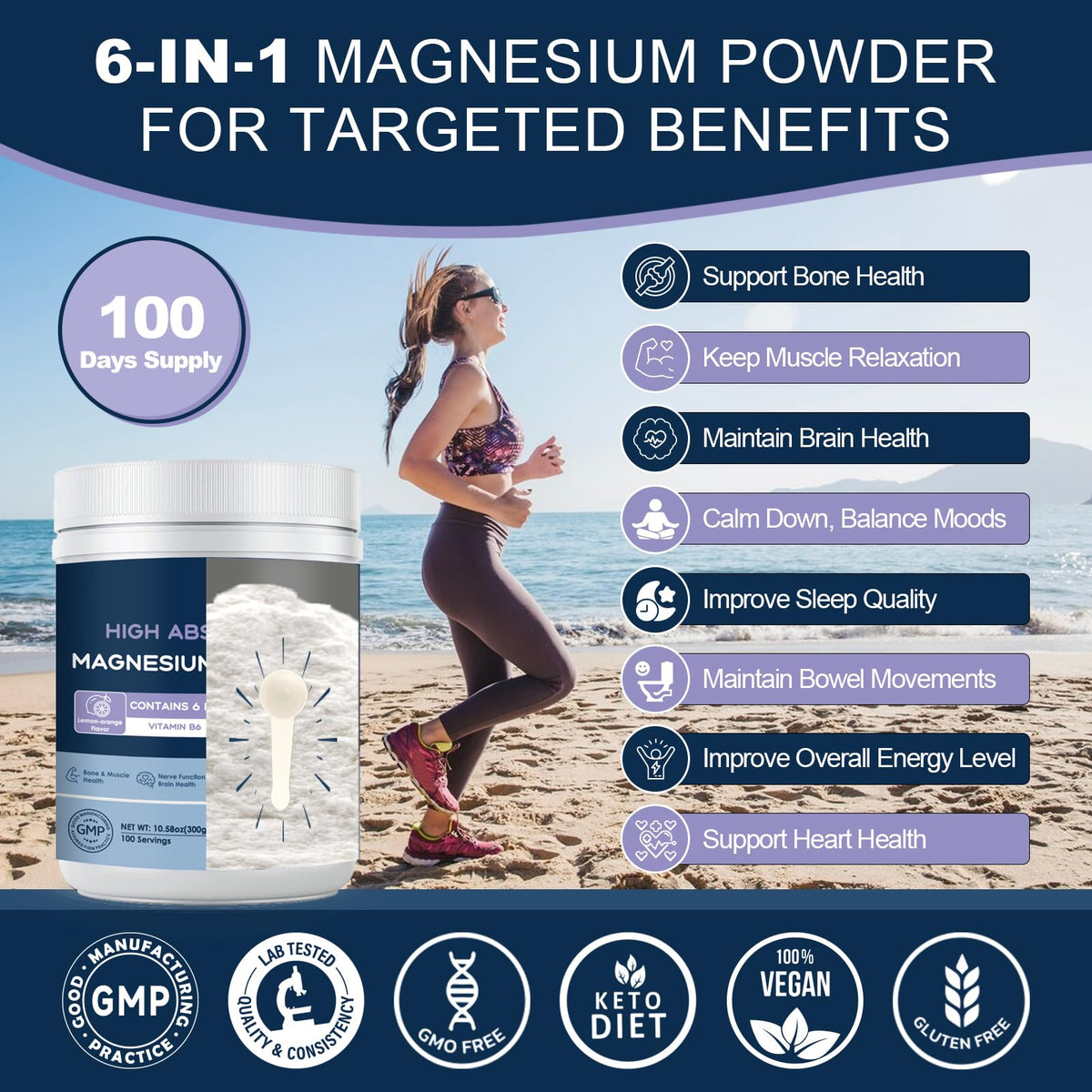 NATURE TARGET Poudre de Magnésium Complète 100 Servings avec cuillère