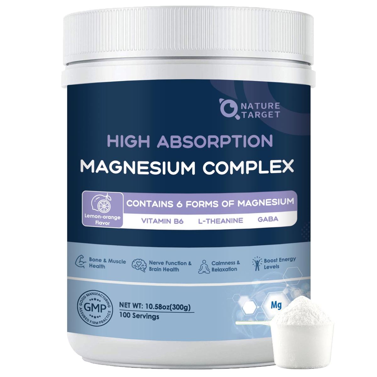 NATURE TARGET Poudre de Magnésium Complète 100 Servings devant