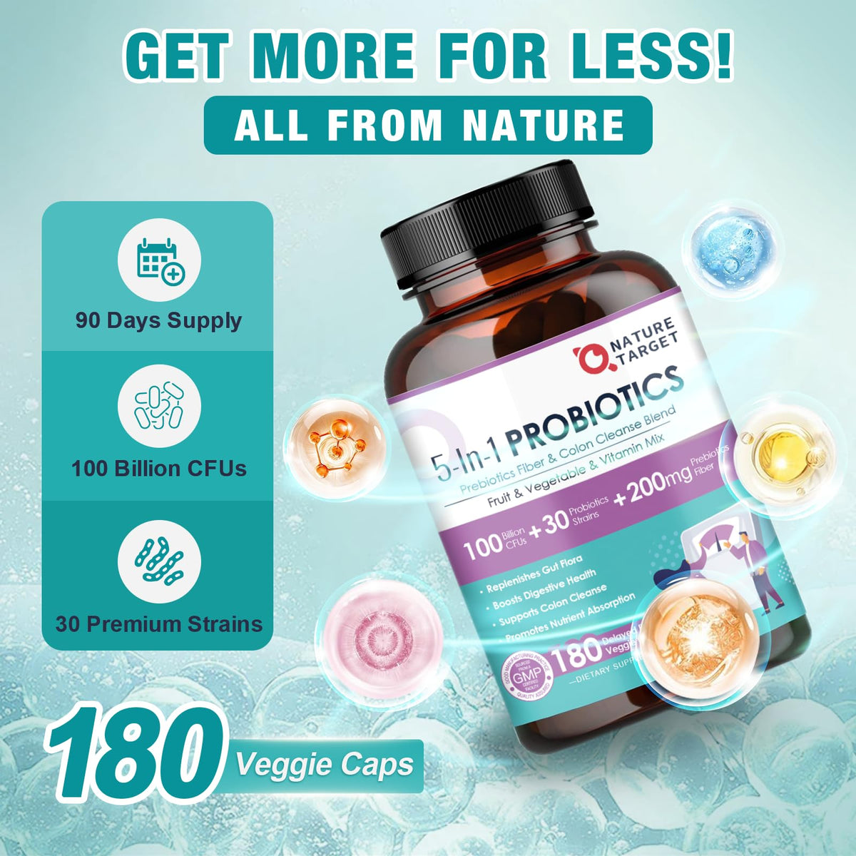 NATURE TARGET Probiotiques 180 Capsules Végétales - contenu des capsules