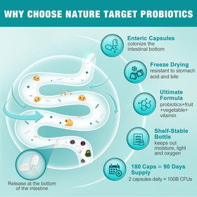 NATURE TARGET Probiotiques 180 Capsules Végétales - vue arrière