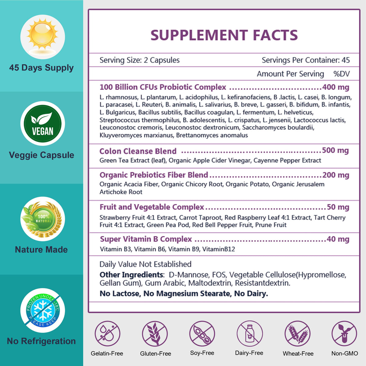 NATURE TARGET Probiotiques 90 Capsules Végétales - Format de capsule