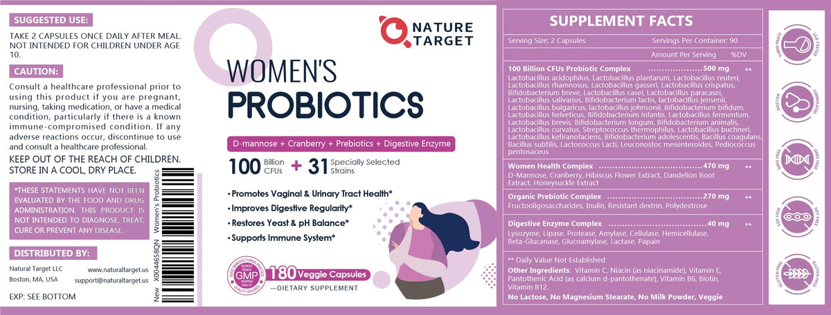 NATURE TARGET Probiotiques Femmes flacon sur un fond neutre