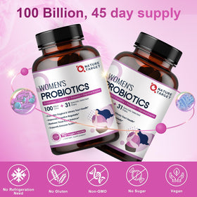 NATURE TARGET Probiotiques pour Femmes bouteille ouverte avec capsules