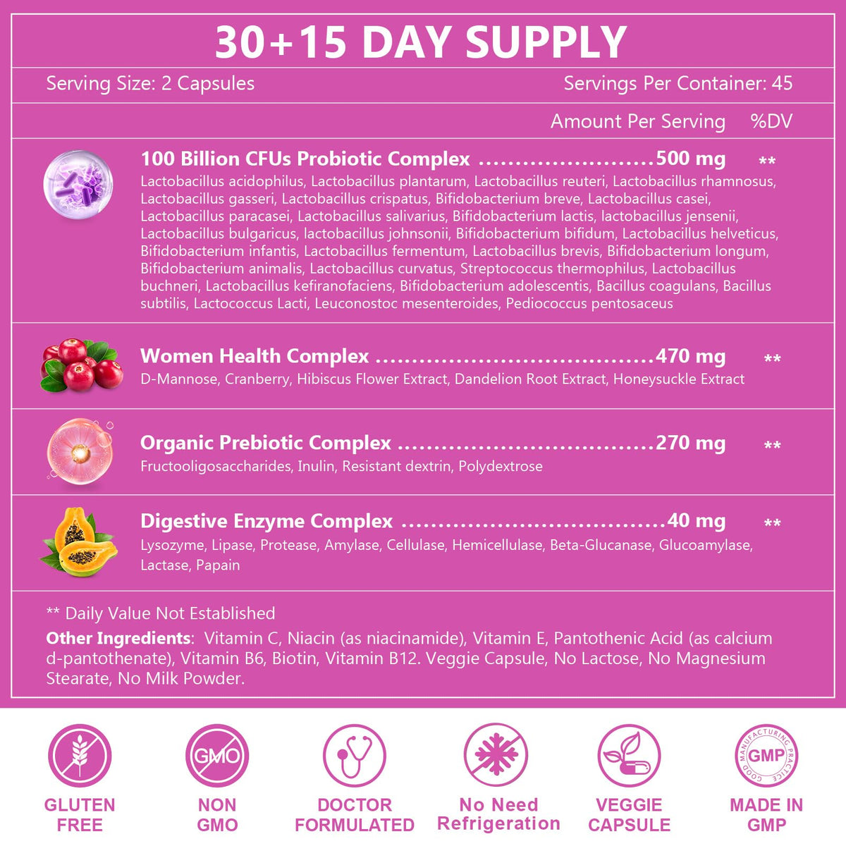 NATURE TARGET Probiotiques pour Femmes capsules avec ingrédients naturels en arrière-plan