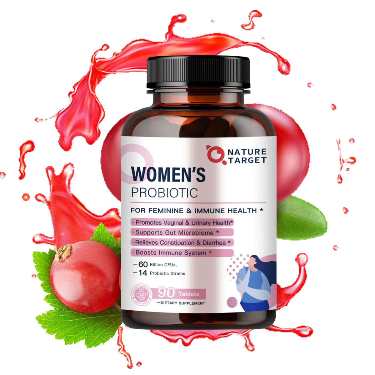 NATURE TARGET Probiotiques pour Femmes comprimés en main