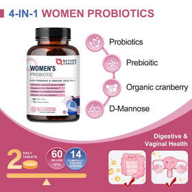 NATURE TARGET Probiotiques pour Femmes comprimés sur une table