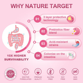 NATURE TARGET Probiotiques pour Femmes emballage avec informations nutritionnelles