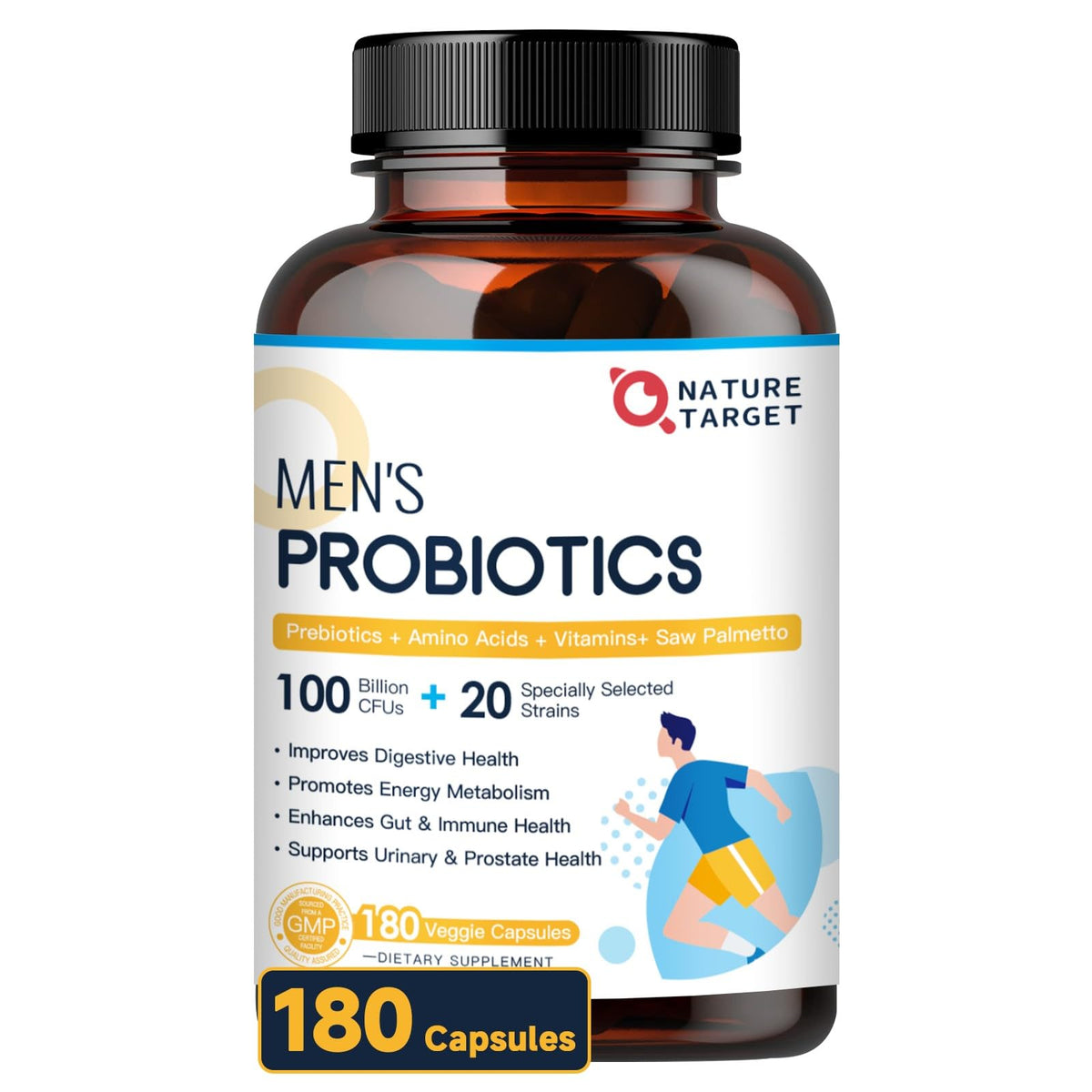 NATURE TARGET Probiotiques pour Hommes 100 Milliards CFU 180 Capsules Végétales - vue avant