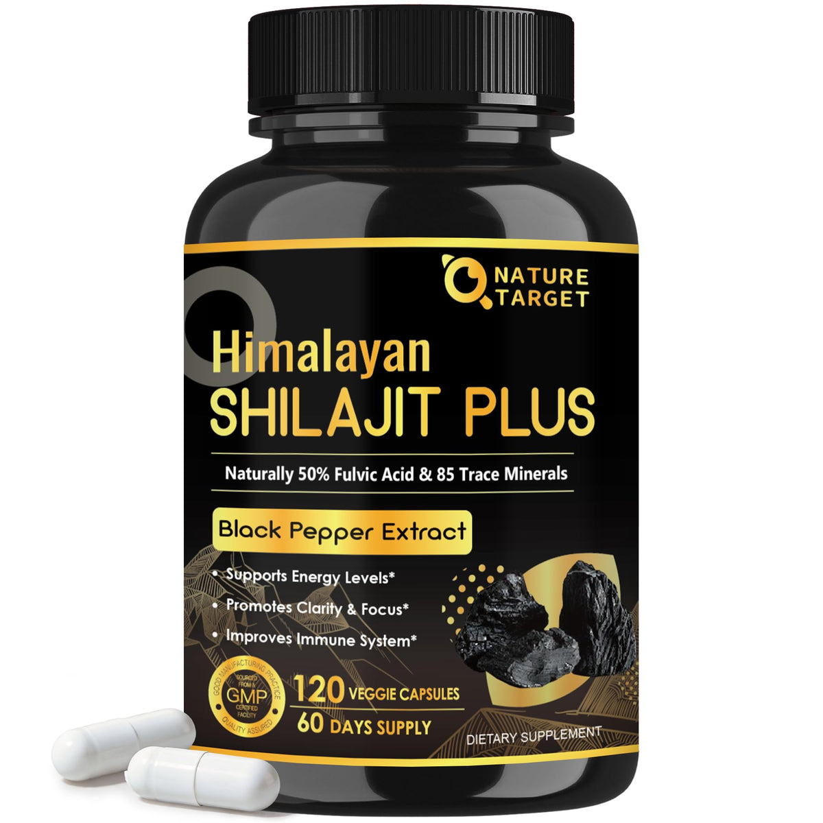 NATURE TARGET Shilajit Pur Himalayen 500mg bouteille vue de face