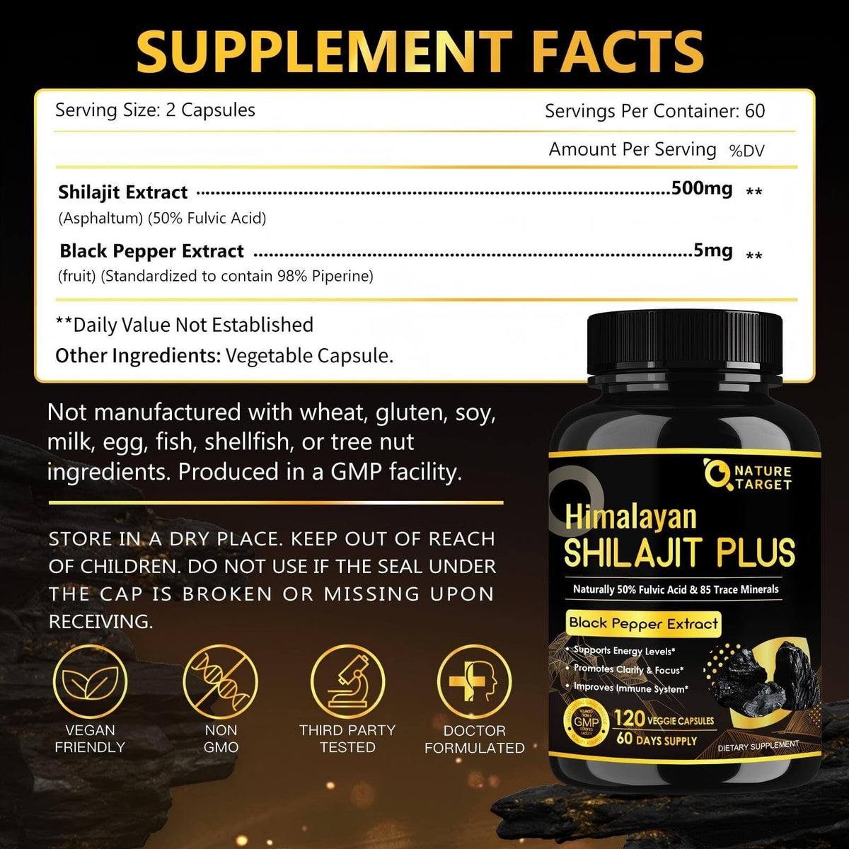 NATURE TARGET Shilajit Pur Himalayen 500mg capsules végétaliennes