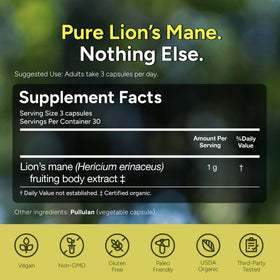 Naturealm Capsules de Champignon Lion's Mane avec un plan rapproché des capsules