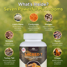 Naturealm Complément Alimentaire Champignons 7-en-1 capsules sur fond blanc