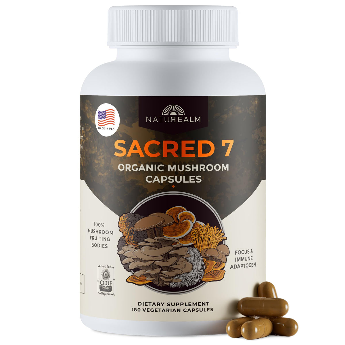 Naturealm Complément Alimentaire Champignons 7-en-1 capsules vue de face