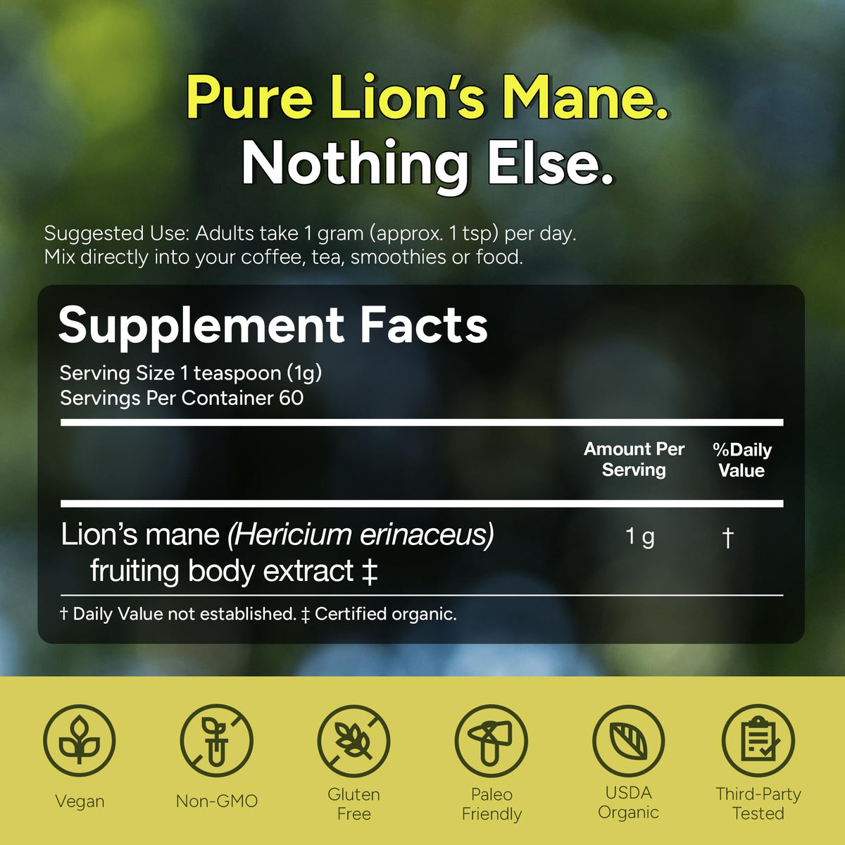 Naturealm Poudre de Mane de Lion Bio avec ingrédients naturels