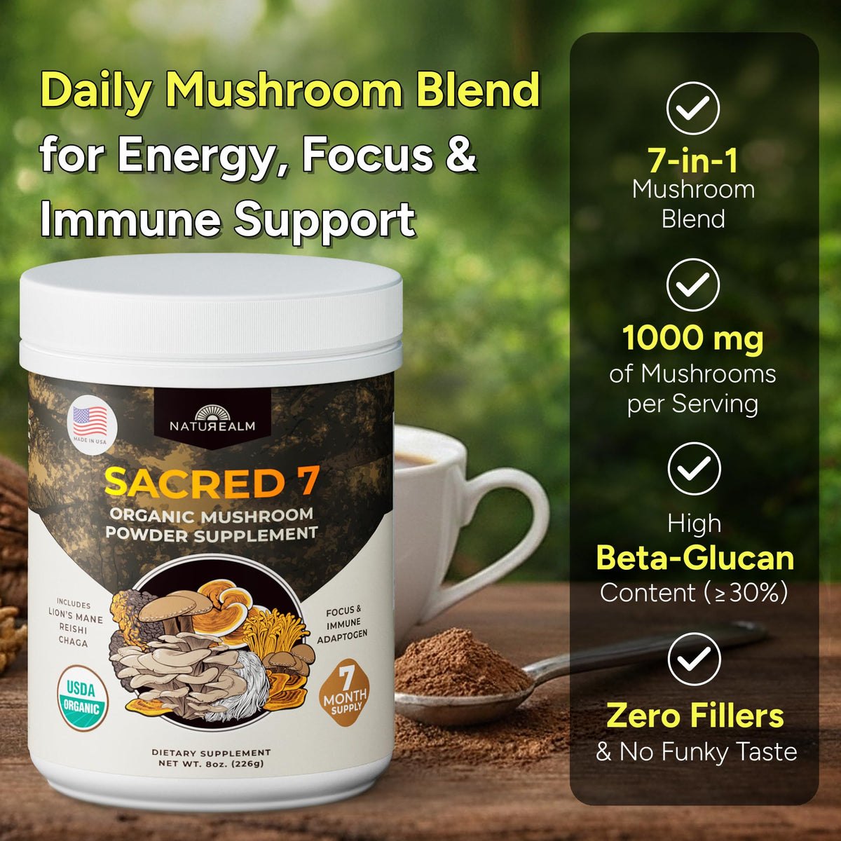 Naturealm Sacred 7 mélange de champignons bio service de 1000mg
