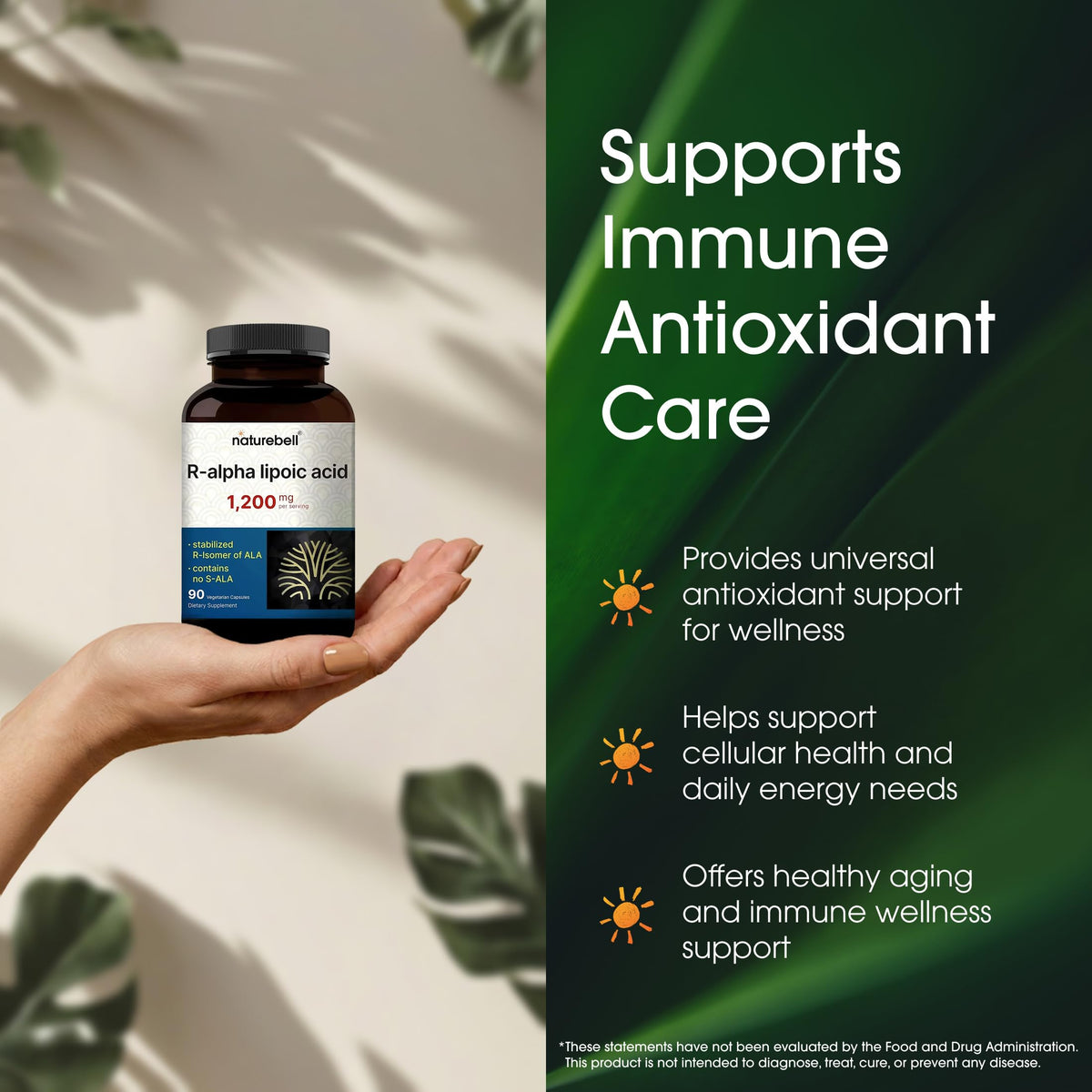 NatureBell Acide Alpha Lipoïque R, flacon avec capsules sur une table