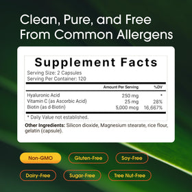 NatureBell Acide Hyaluronique 250mg 240 Capsules avec étiquettes