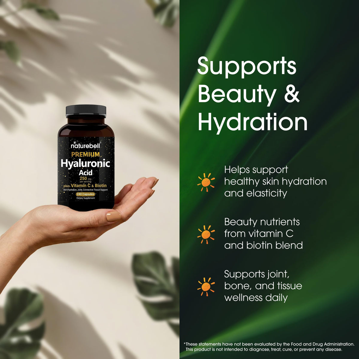 NatureBell Acide Hyaluronique capsules sur un fond blanc